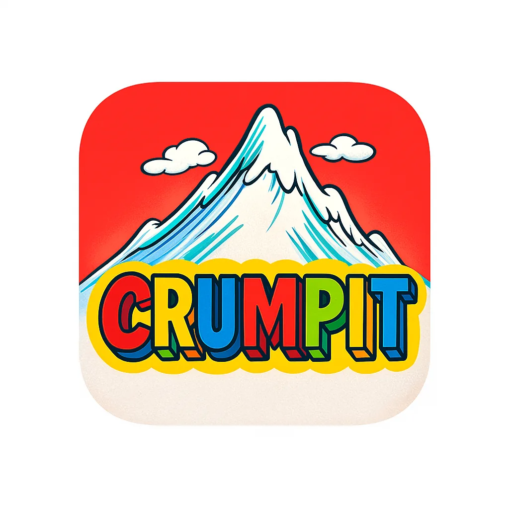 Colourful Crumpit logo with a snowy mountain.